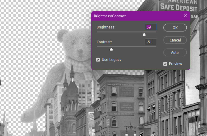 A screenshot of the teddy bear being desaturated to make it fit in with the rest of the image.